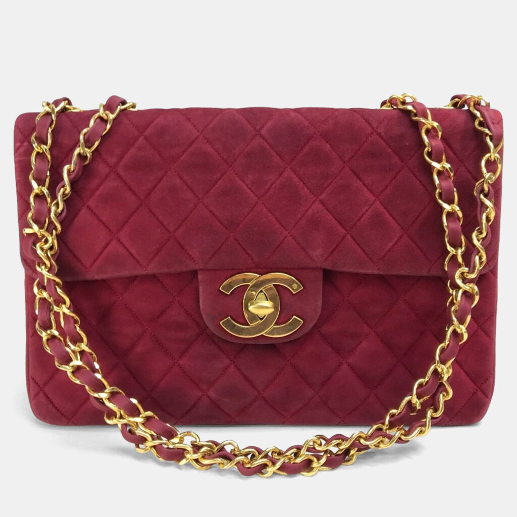 Chanel CC Coco Mark Deca Matelasse Bordeaux Suede 34 Double Chain Shoulder Bag Chanel CC Coco Mark Deca Matelasse Bordeaux Suede 34 Double Chain Shoulder Bag