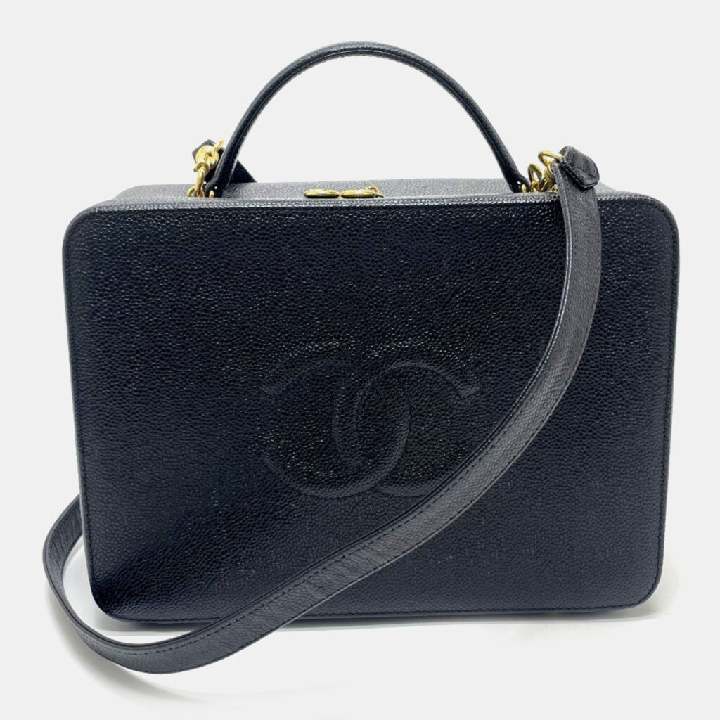 Chanel Coco Mark Vanity Bag Deka Coco 2-Way Shoulder Bag/Handbag Caviar Skin Black