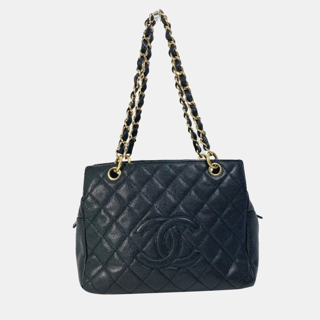 Chanel Cc Coco Mark Matelasse Quilted Double Chain Tote Bag Shoulder Caviar Skin Black Chanel Cc Coco Mark Matelasse Quilted Double Chain Tote Bag Shoulder Caviar Skin Black