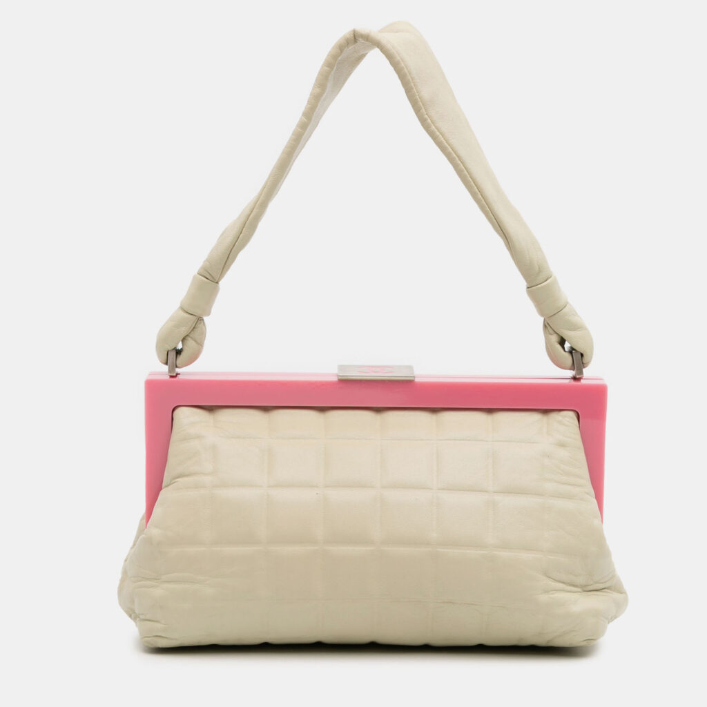 luxury-women-chanel-used-handbags-p1218552-009.jpg Chanel Cream Chocolate Bar Lambskin Frame Bag
