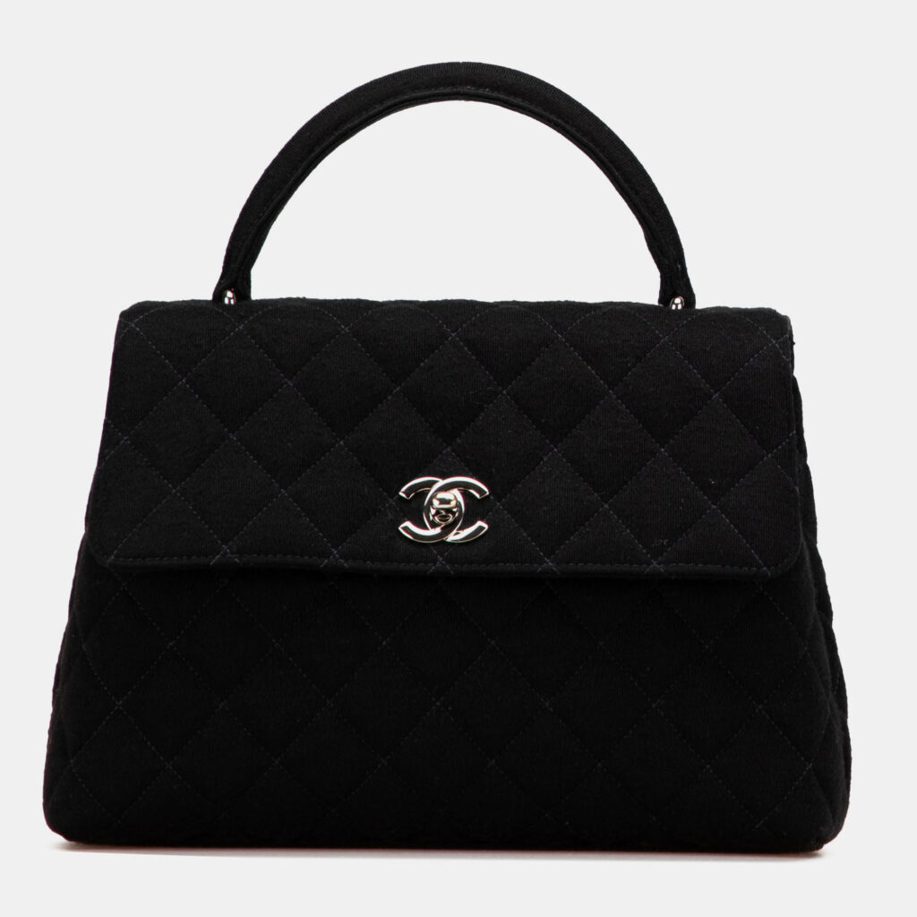 luxury-women-chanel-used-handbags-p1218576-010-1.jpg Chanel Black CC Quilted Jersey Kelly Top Handle Bag