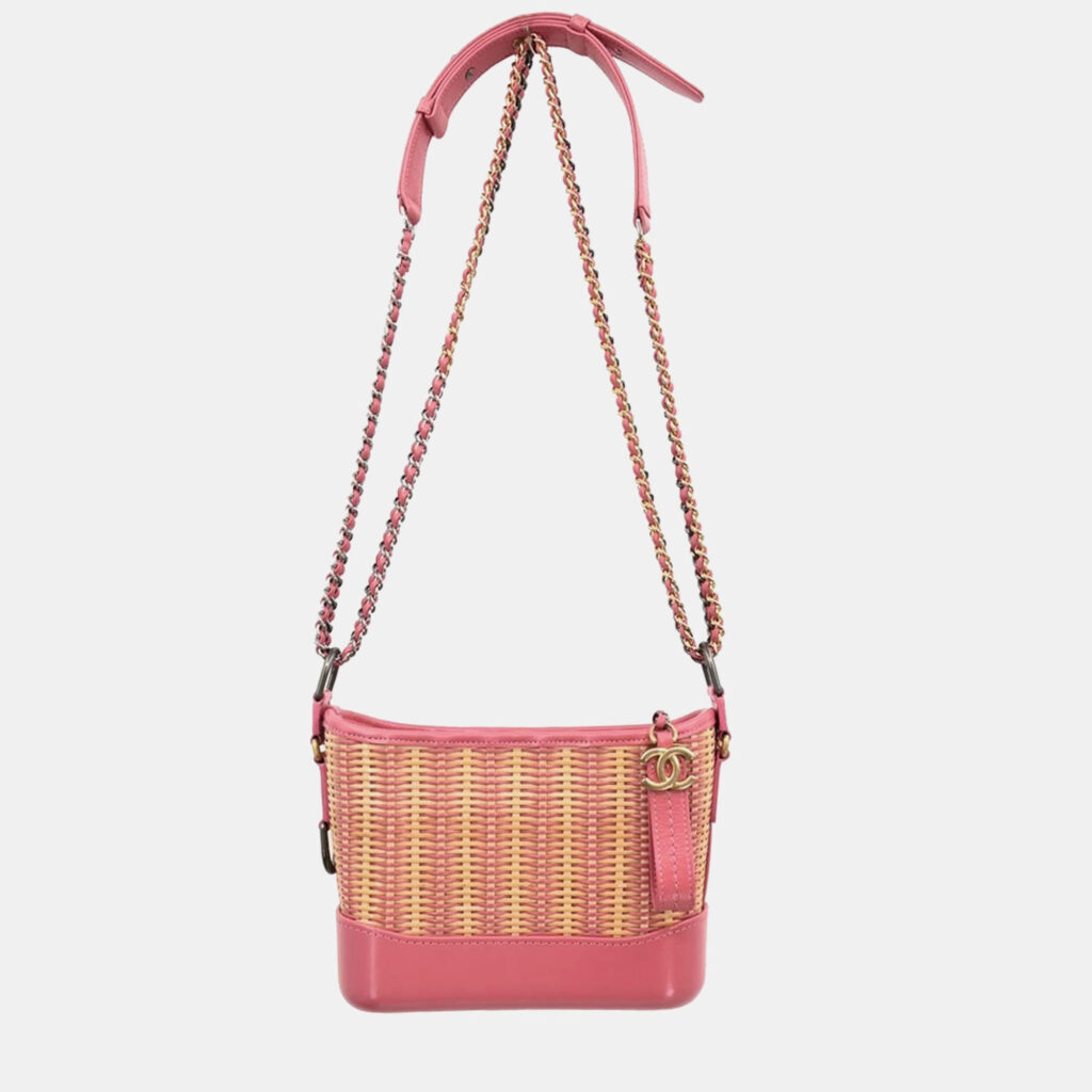 luxury-women-chanel-used-handbags-p1218657-009.jpeg Chanel Pink Rattan Calfskin Small Gabrielle Shoulder Bag