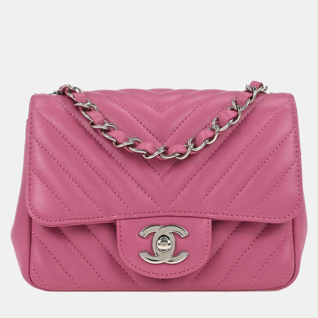 luxury-women-chanel-used-handbags-p1218673-010-1.jpeg Chanel Pink Lambskin Chevron Mini Classic Square Flap Bag
