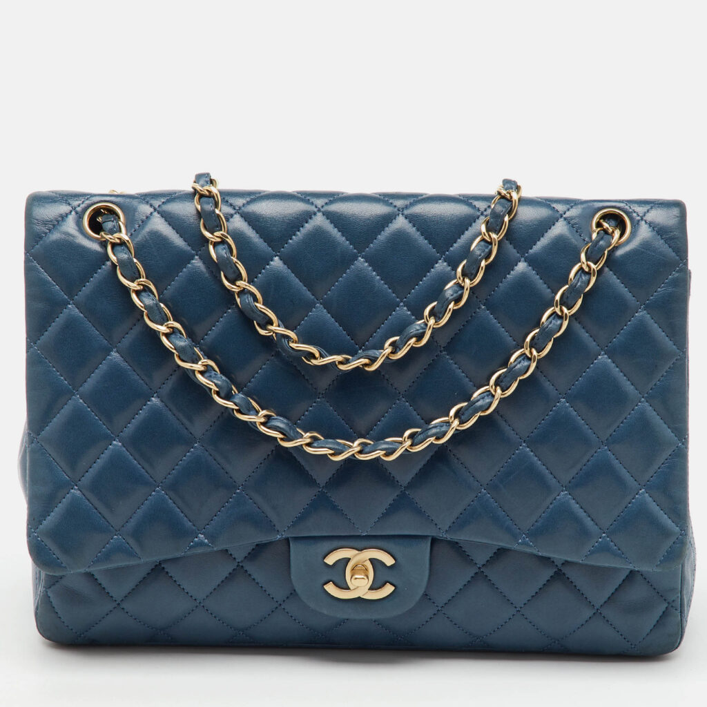 luxury-women-chanel-used-handbags-p1218695-001.jpg Chanel Blue Quilted Leather Maxi Classic Single Flap Bag