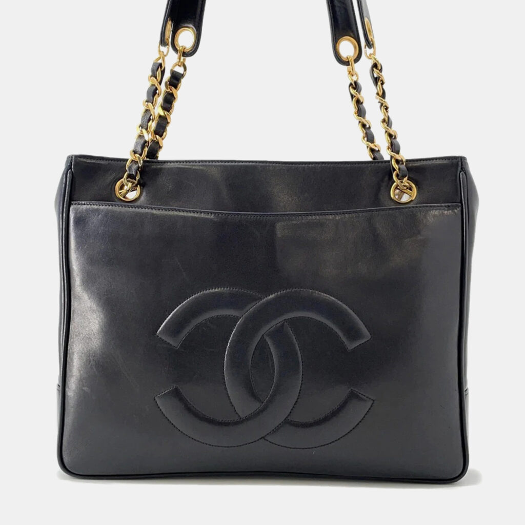 Chanel Cc Logo Chaintote Bag Black Lambskin