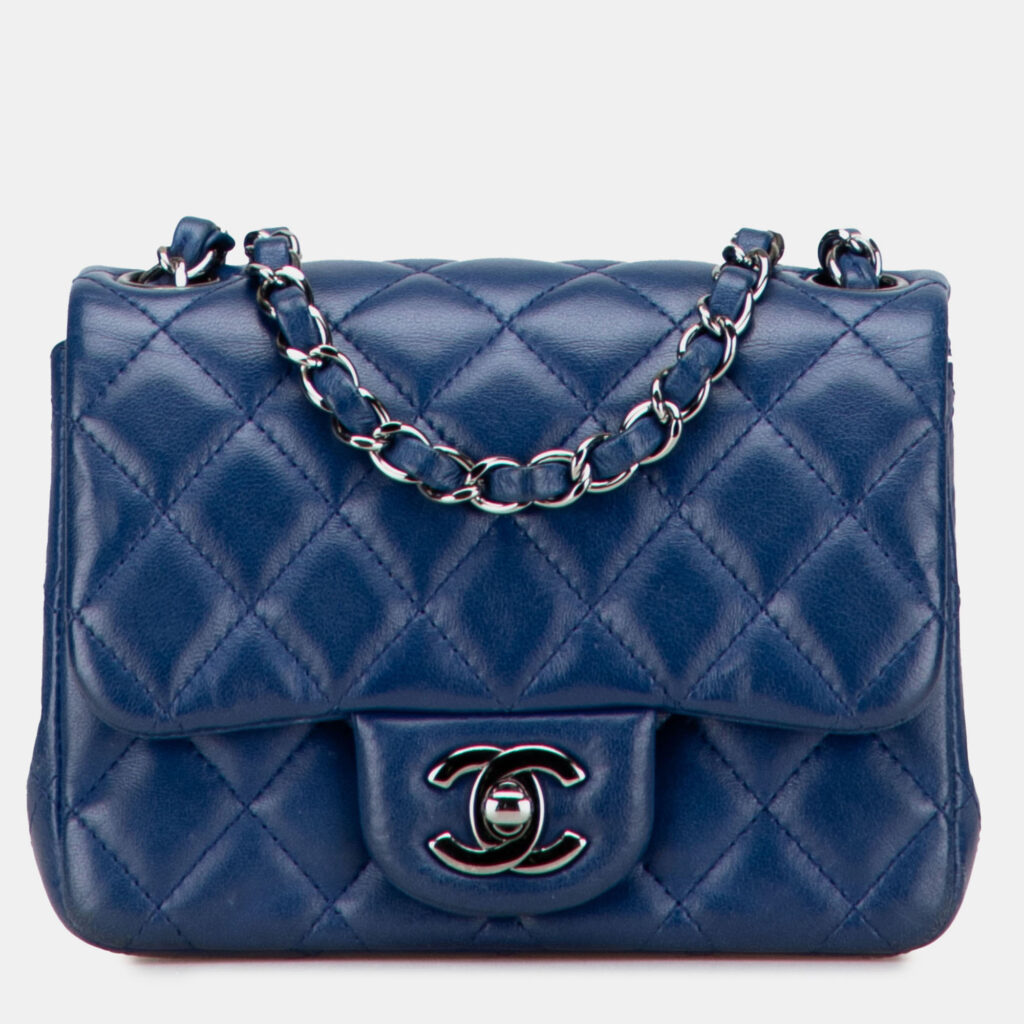 Chanel Blue Mini Square Classic Lambskin Single Flap Chanel Blue Mini Square Classic Lambskin Single Flap
