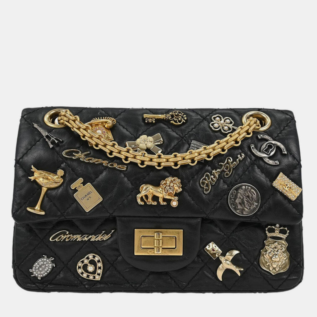 Chanel Black Calfskin Icon 2.55 Double Flap Shoulder Bag Chanel Black Calfskin Icon 2.55 Double Flap Shoulder Bag