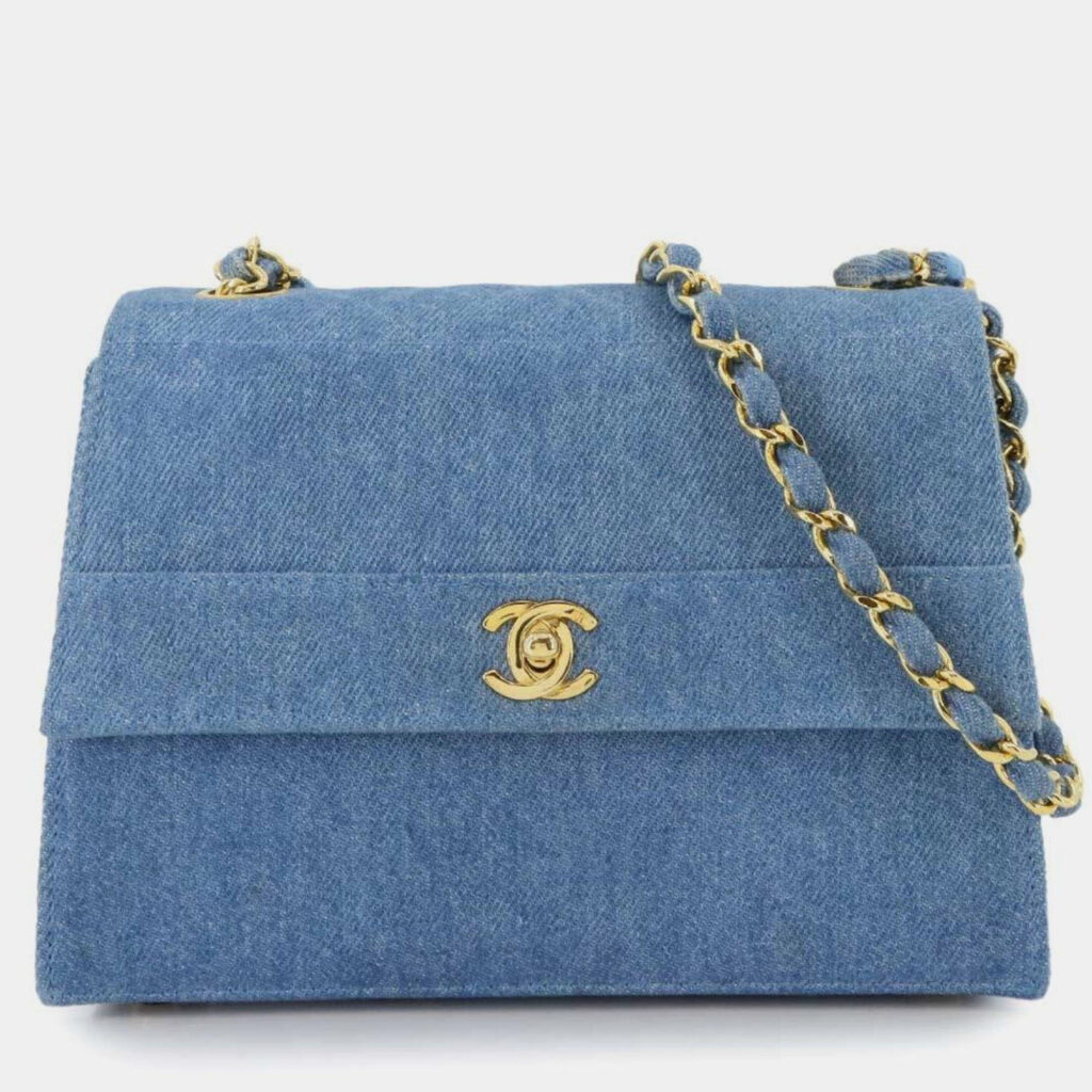 Chanel Straight Flap Blue Denim Shoulder Bag Chanel Straight Flap Blue Denim Shoulder Bag