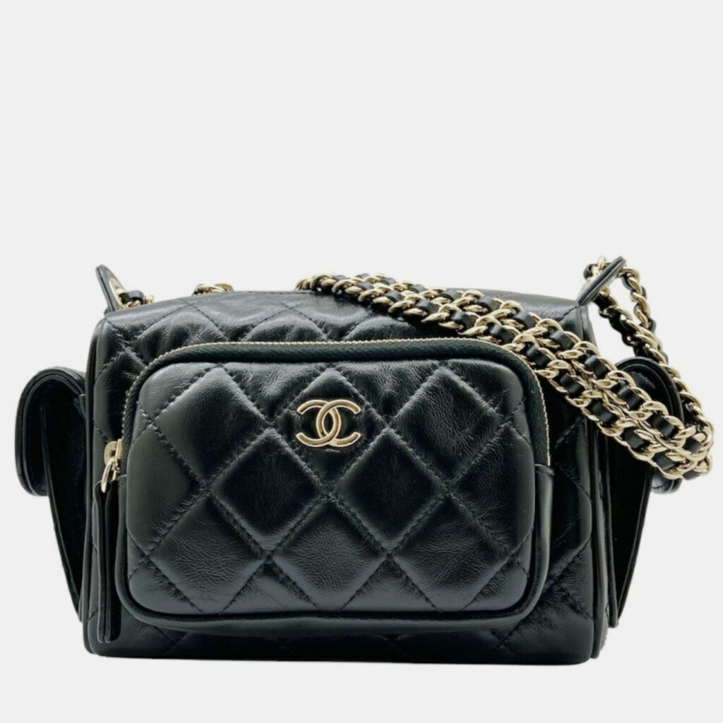 Chanel CC Multipocket Black Leather Camera Case