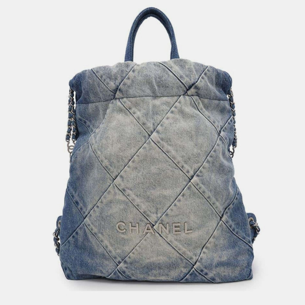Chanel 22 Blue Quilted Denim Top Handle Backpack Chanel 22 Blue Quilted Denim Top Handle Backpack
