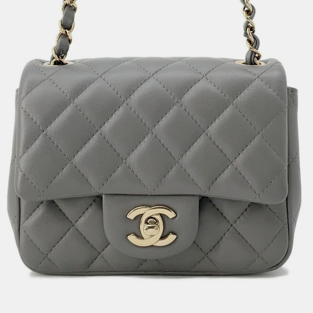 Chanel Flap Mini Gray Lambskin Matelasse Chain Shoulder Bag Chanel Flap Mini Gray Lambskin Matelasse Chain Shoulder Bag