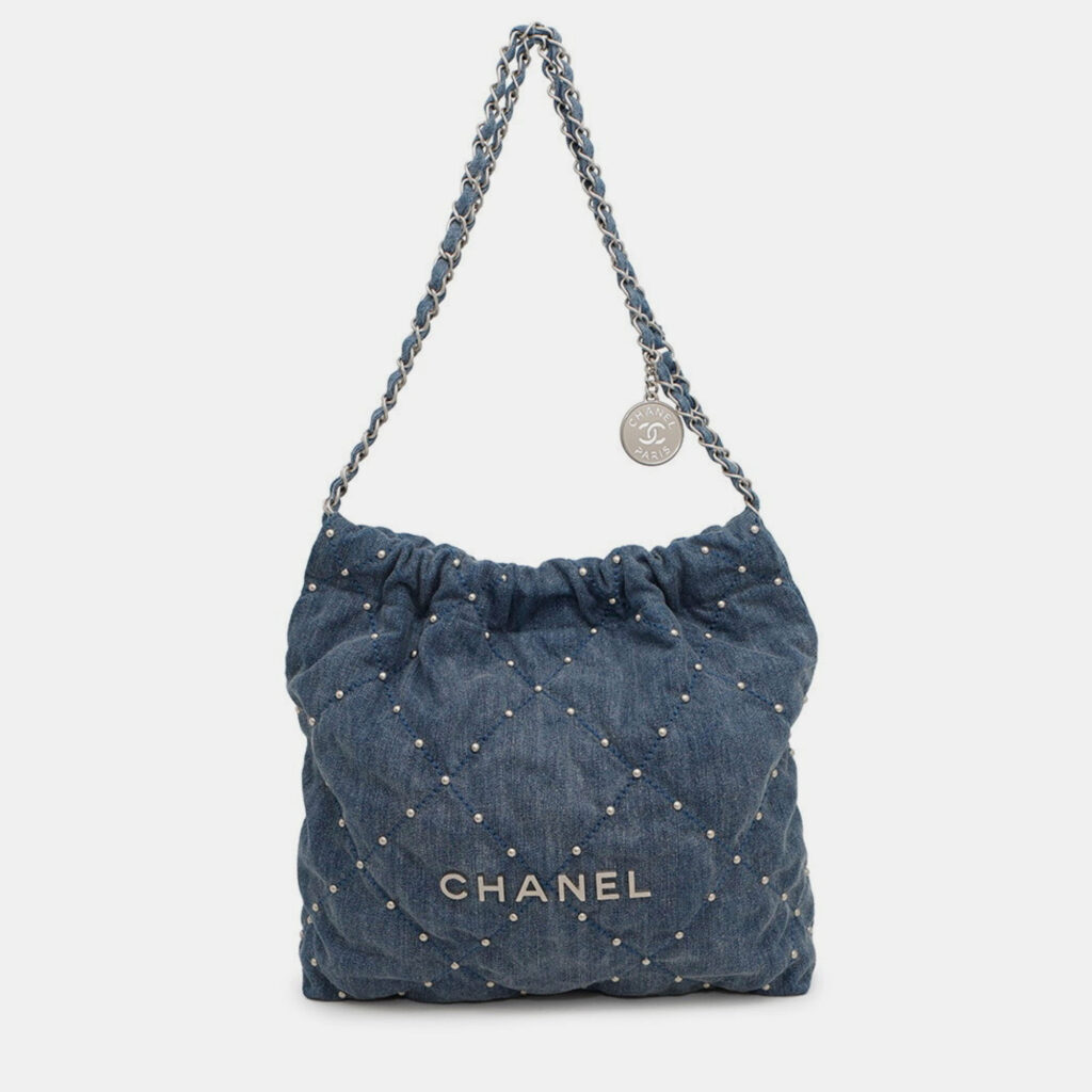 Chanel 22 Small Blue Denim Hobo Bag