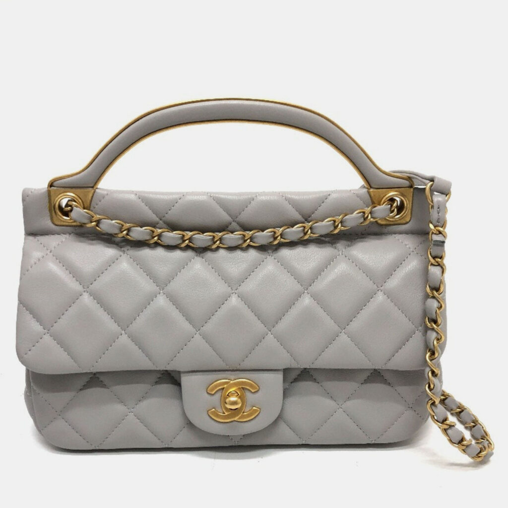 Chanel Lady Handle Small Grey Calfskin Quilted Clutch With Chain Chanel Lady Handle Small Grey Calfskin Quilted Clutch With Chain