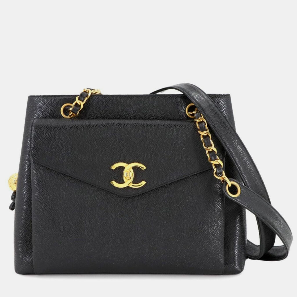 Chanel Front Pocket CC Black Leather Shoulder Bag Chanel Front Pocket CC Black Leather Shoulder Bag