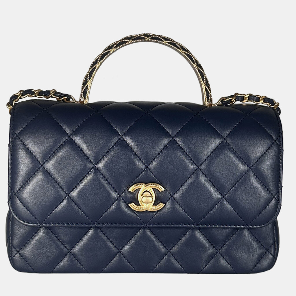 Chanel Lambskin Quilted Metal Top Handle Flap Blue with GHW Chanel Lambskin Quilted Metal Top Handle Flap Blue with GHW
