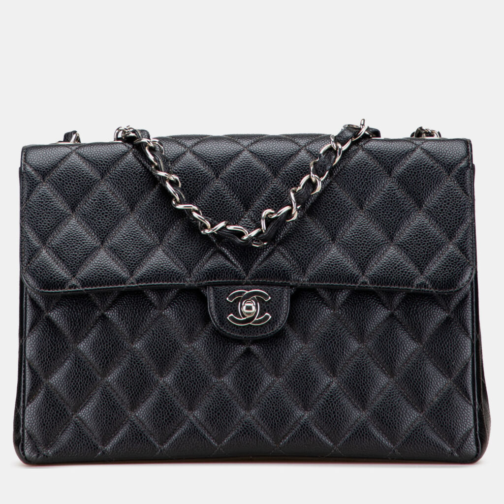 luxury-women-chanel-used-handbags-p1221220-006-1.jpg Chanel Black Jumbo Classic Caviar Single Flap