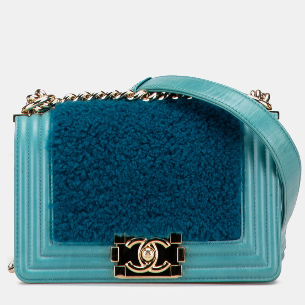 luxury-women-chanel-used-handbags-p1221227-008-1.jpg Chanel Blue Small Shearling Boy Flap