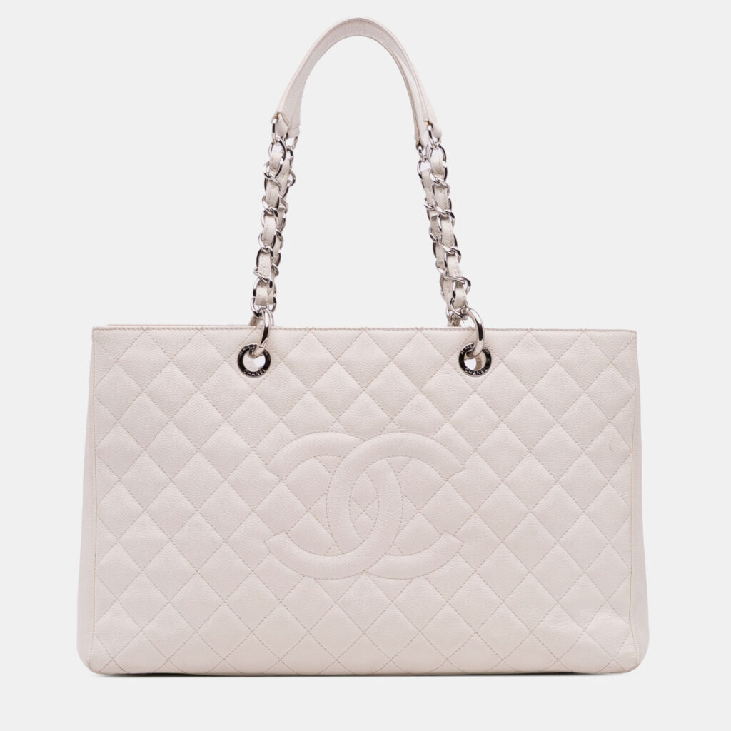 Chanel White Caviar Grand Shopping Tote XL