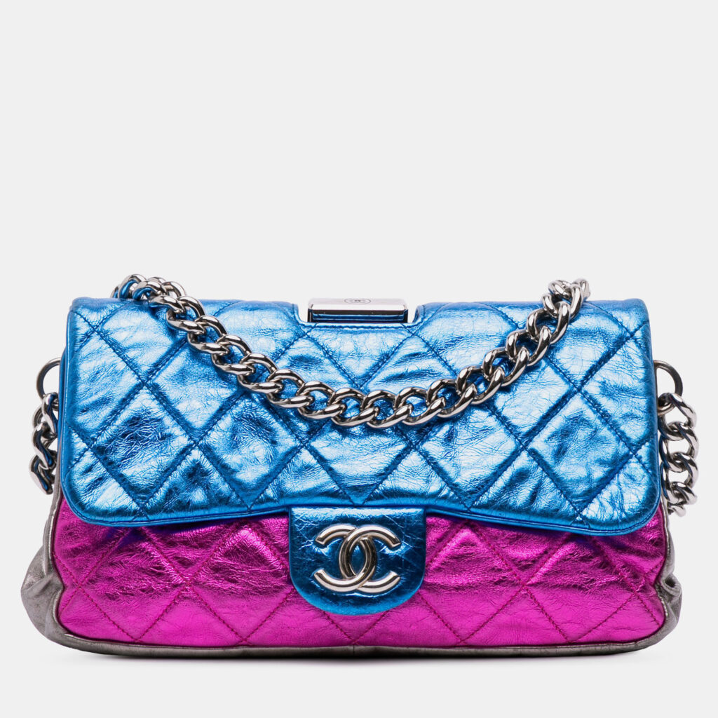 Chanel Multicolor Multicolor Metallic Quilted Calfskin Modern Chain Flap Frame Bag
