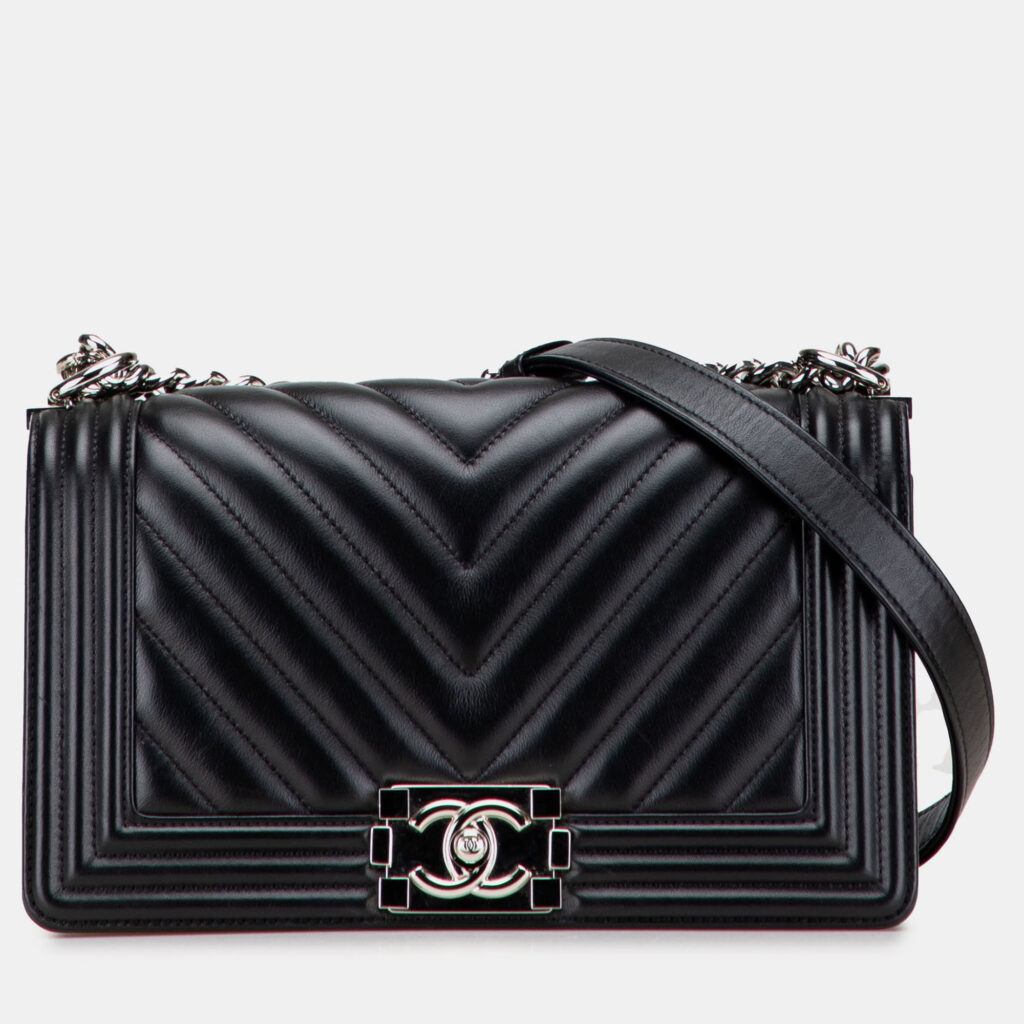 Chanel Black Old Medium Chevron Lambskin Boy Flap