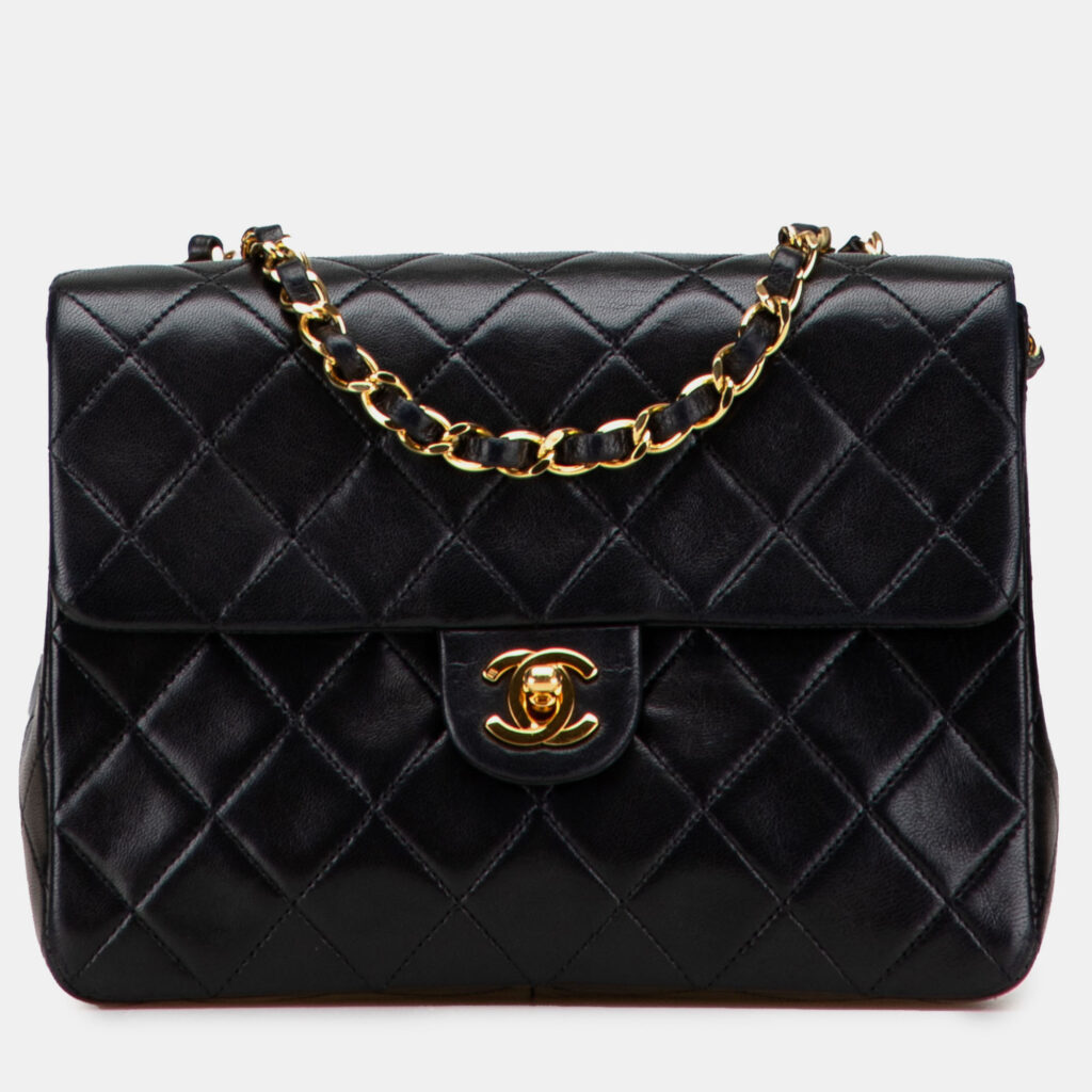 Chanel Black Small Square Quilted Lambskin Flap