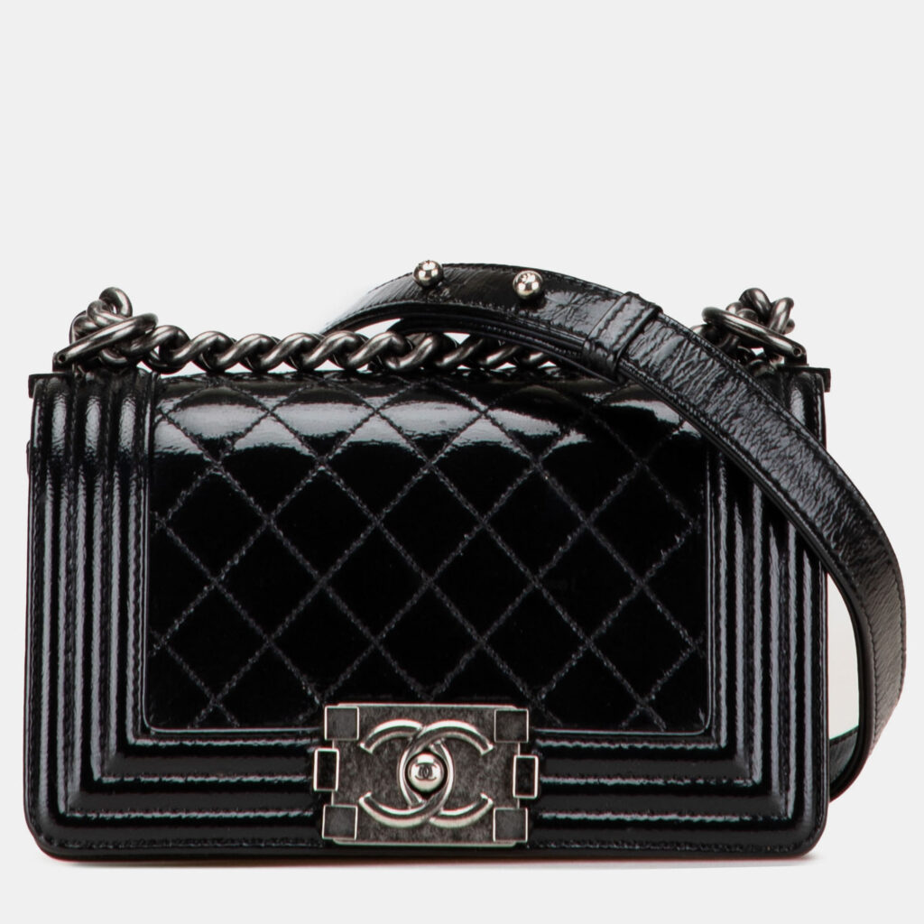Chanel Black Small Quilted Patent Boy Flap
