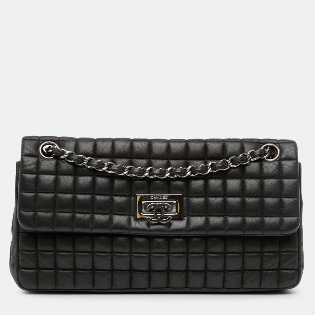 Chanel Black Chocolate Bar Iridescent Calfskin Bubble Flap