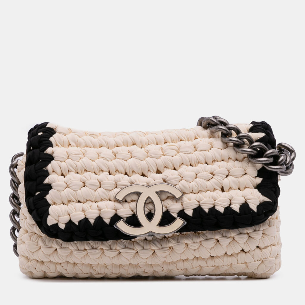 luxury-women-chanel-used-handbags-p1221719-008-1.jpg Chanel White Neoprene Fancy Crochet Flap