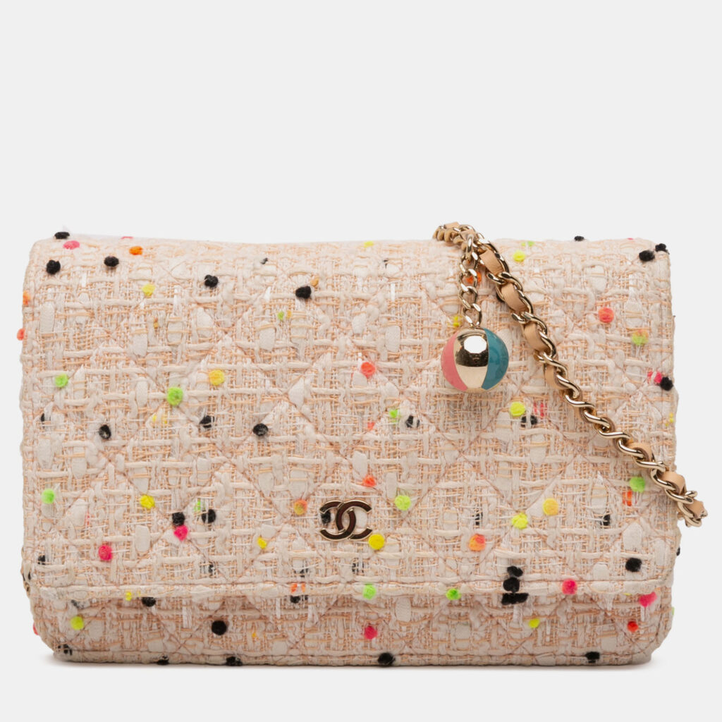 Chanel Brown Quilted Tweed Candy Cotton and Beach Ball Wallet On Chain