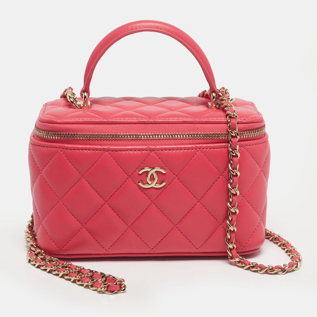 Chanel Pink Quilted Leather Small Vanity Case With Chain