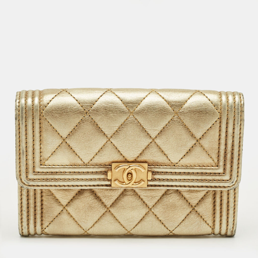 Chanel Gold Quilted Leather Boy Flap Wallet Chanel Gold Quilted Leather Boy Flap Wallet