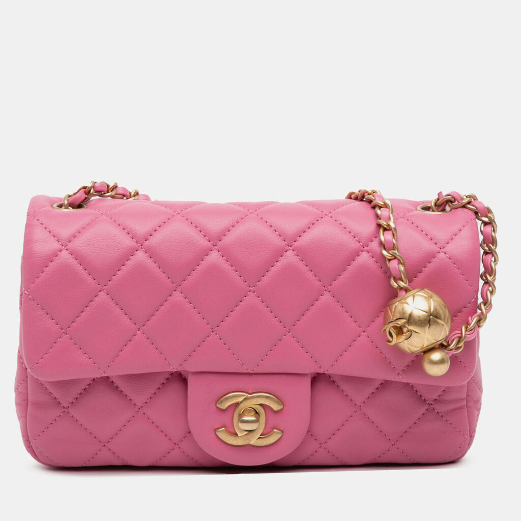 Chanel Pink Mini Rectangular Classic Lambskin Pearl Crush Single Flap Chanel Pink Mini Rectangular Classic Lambskin Pearl Crush Single Flap