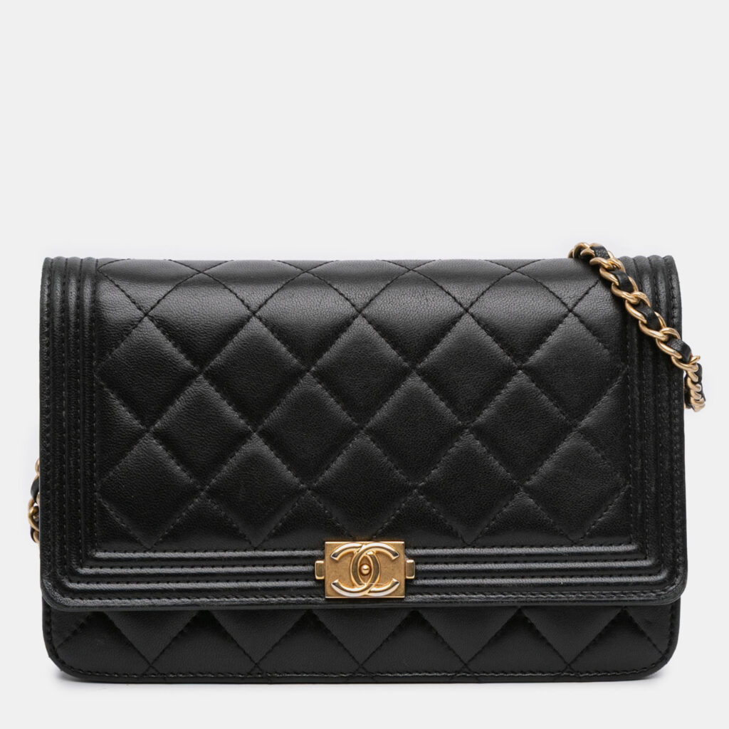 Chanel Black Quilted Lambskin Boy Wallet On Chain Chanel Black Quilted Lambskin Boy Wallet On Chain