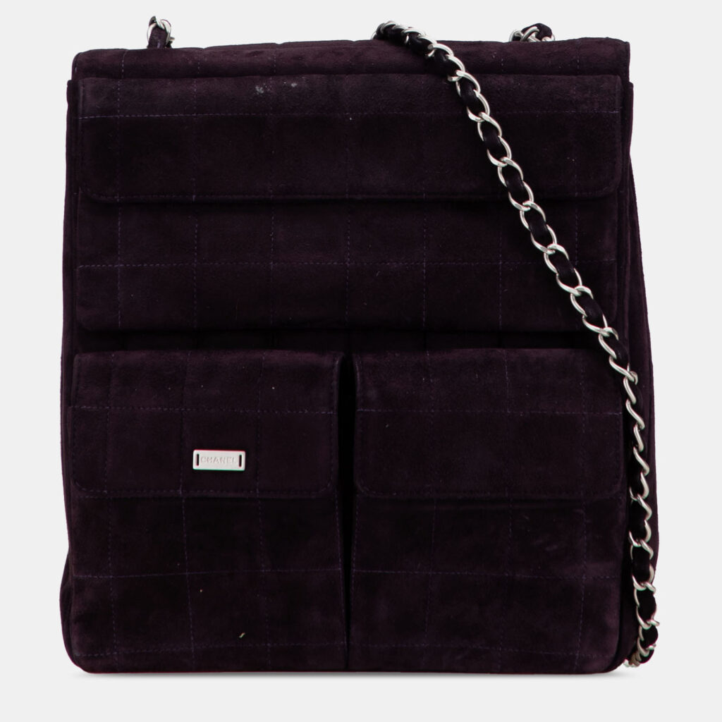 Chanel Purple Chocolate Bar Reissue Suede Multipocket Chain Flap Chanel Purple Chocolate Bar Reissue Suede Multipocket Chain Flap