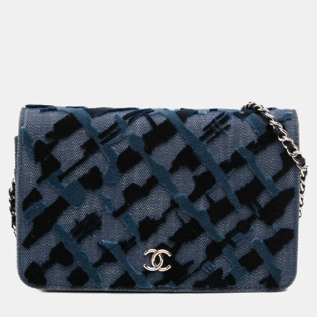 Chanel Blue Denim and Velvet Wallet On Chain Chanel Blue Denim and Velvet Wallet On Chain