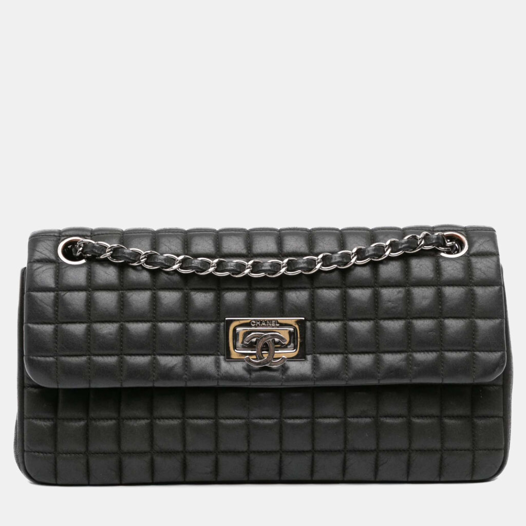 Chanel Black Chocolate Bar Iridescent Calfskin Bubble Flap Chanel Black Chocolate Bar Iridescent Calfskin Bubble Flap