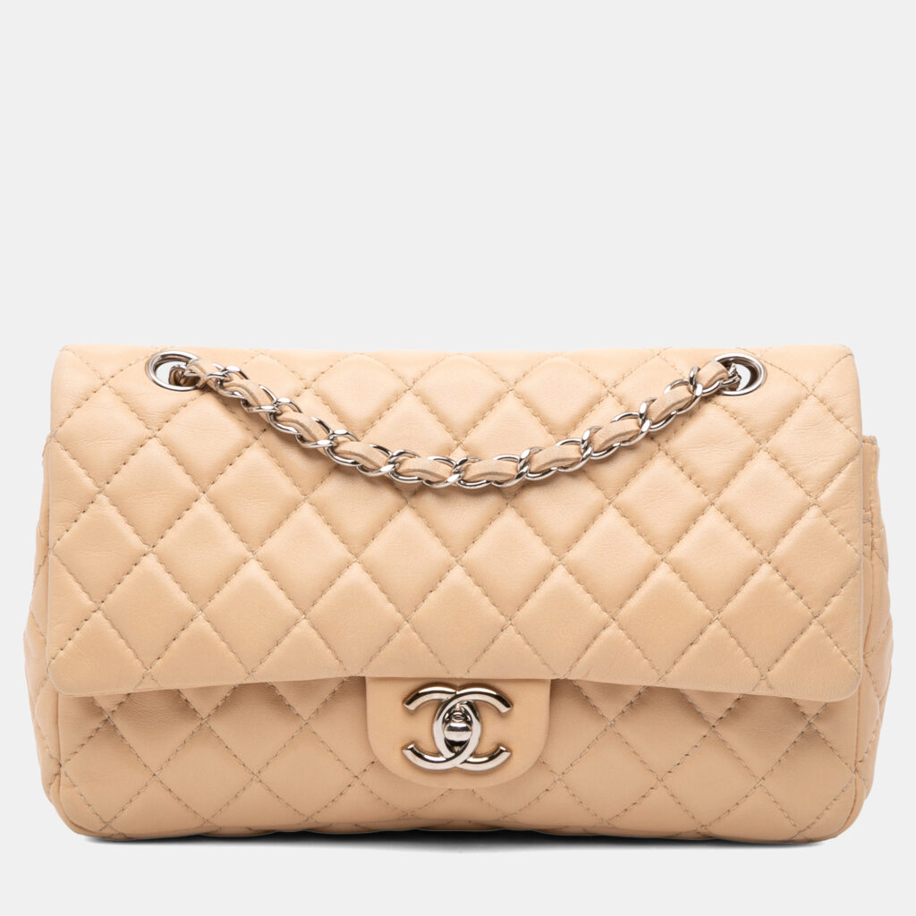 Chanel Beige Medium Classic Lambskin Double Flap Chanel Beige Medium Classic Lambskin Double Flap