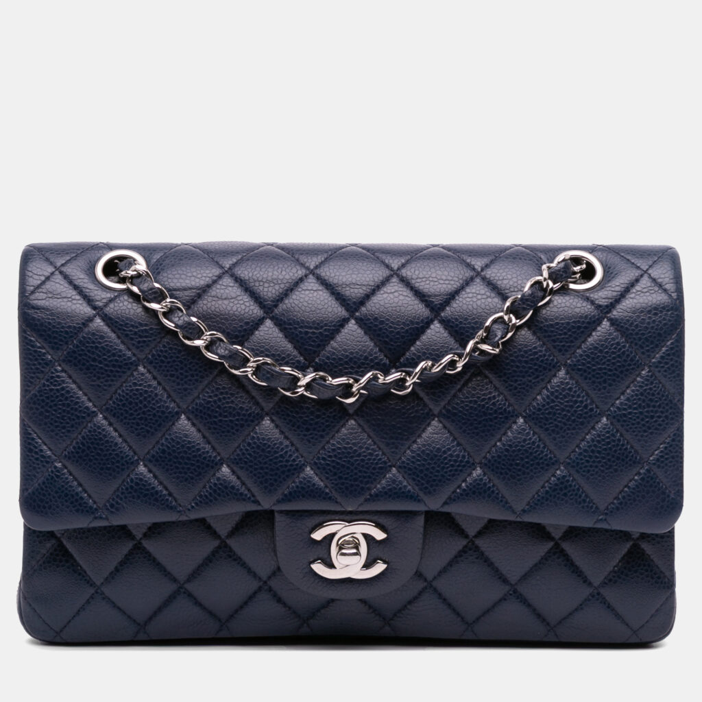 luxury-women-chanel-used-handbags-p1223045-001-1.jpg Chanel Navy Blue Medium Classic Caviar Double Flap