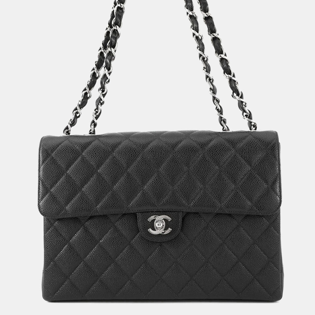 Chanel Jumbo Size 30 Matelasse Chain shoulder Bag Black Caviar Leather Bag Chanel Jumbo Size 30 Matelasse Chain shoulder Bag Black Caviar Leather Bag
