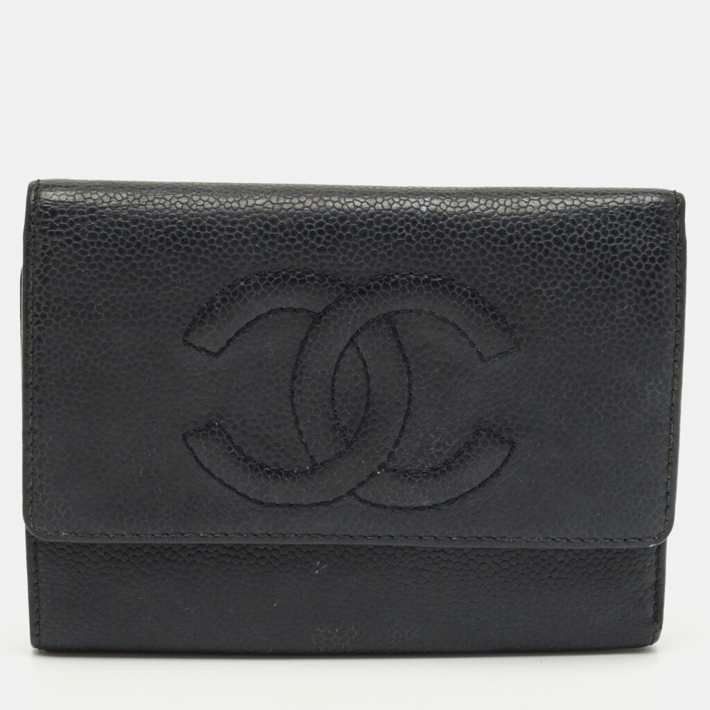 Chanel Black Caviar Leather CC Timeless Trifold Wallet