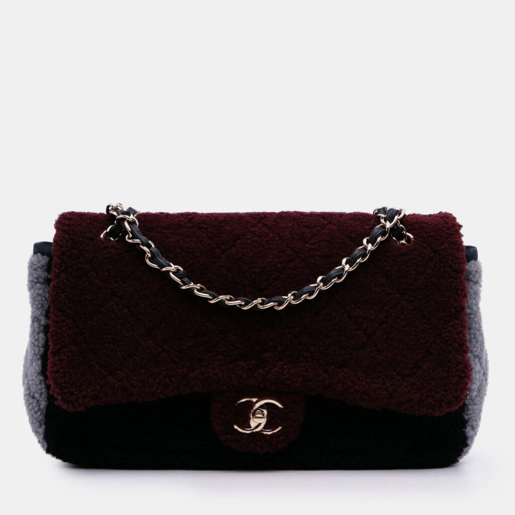 Chanel Red Medium Quilted Shearling Single Flap