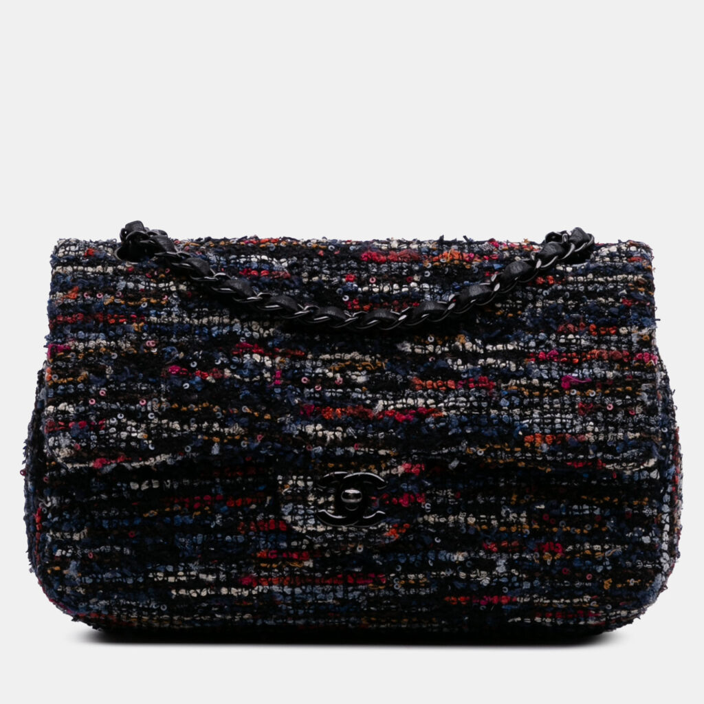 luxury-women-chanel-used-handbags-p1224084-013.jpg Chanel Blue Medium Classic Tweed Double Flap