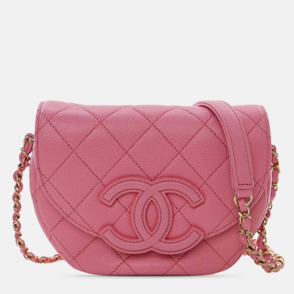 Chanel Pink Mini Quilted Caviar CC Messenger Flap