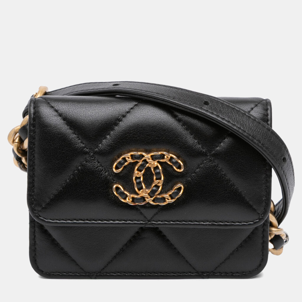 Chanel Black Quilted Lambskin 19 Flap Coin Purse With Chain Chanel Black Quilted Lambskin 19 Flap Coin Purse With Chain