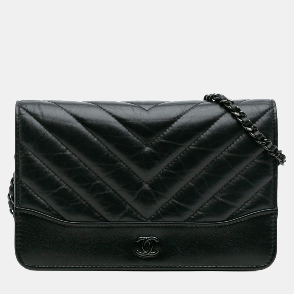 Chanel Black Chevron Aged Calfskin Gabrielle Wallet On Chain Chanel Black Chevron Aged Calfskin Gabrielle Wallet On Chain