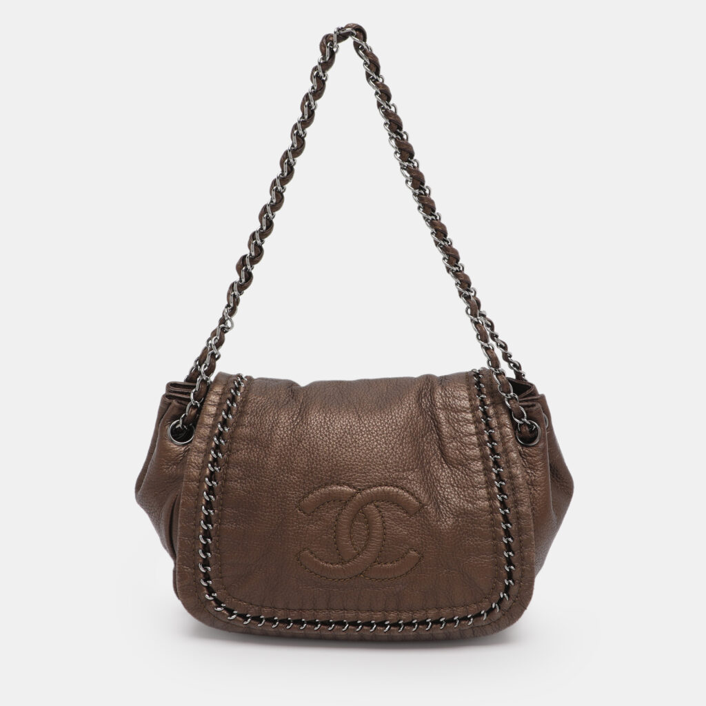 luxury-women-chanel-used-handbags-p1224436-001-1.jpg Chanel Metallic Bronze Leather Luxe Ligne Accordion Flap Bag