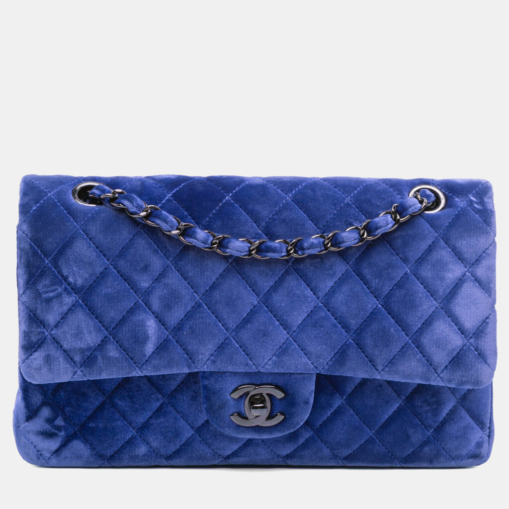Chanel Blue Medium Classic Velvet Double Flap