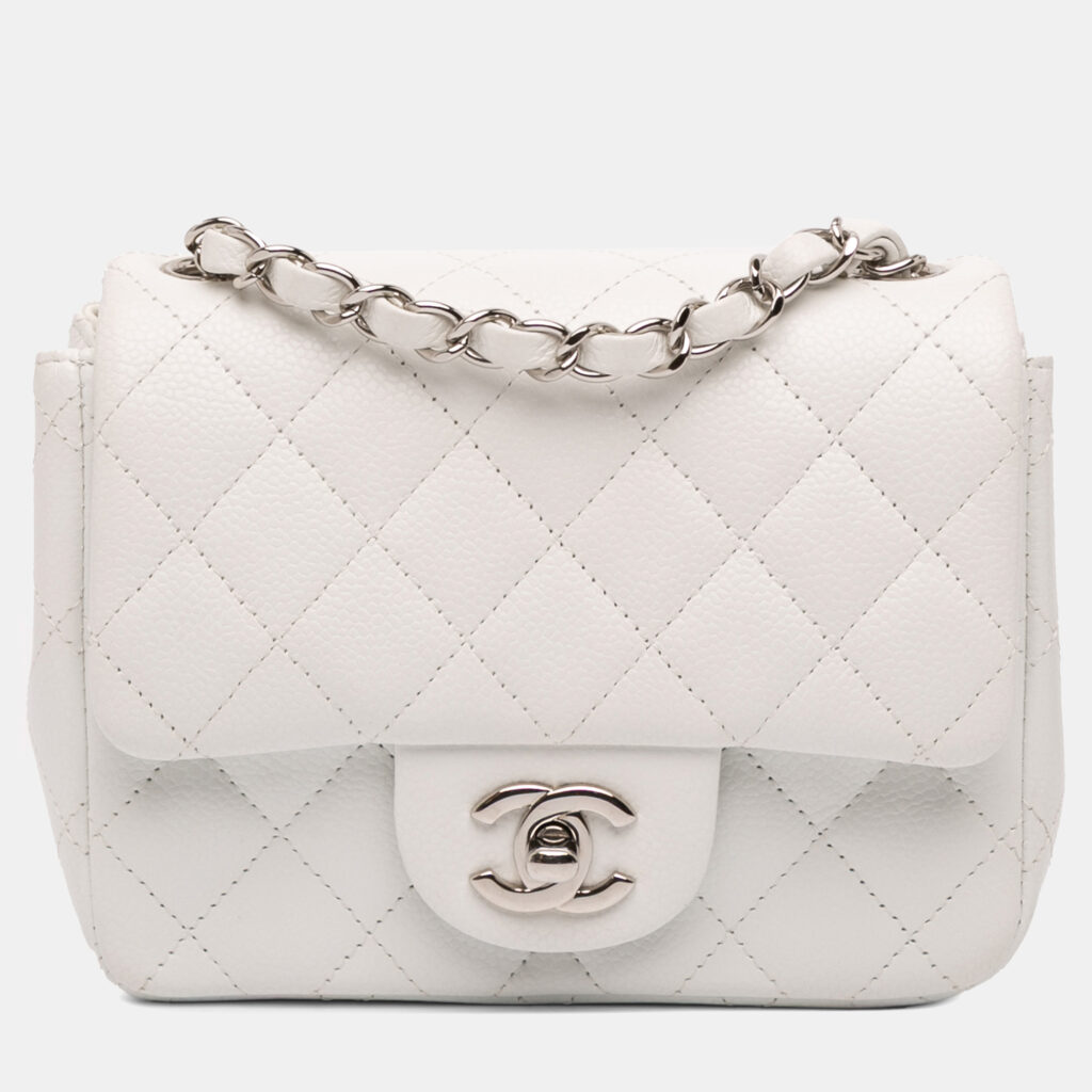 Chanel White Mini Square Classic Caviar Single Flap