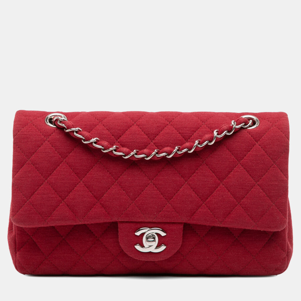 Chanel Red Medium Classic Jersey Double Flap