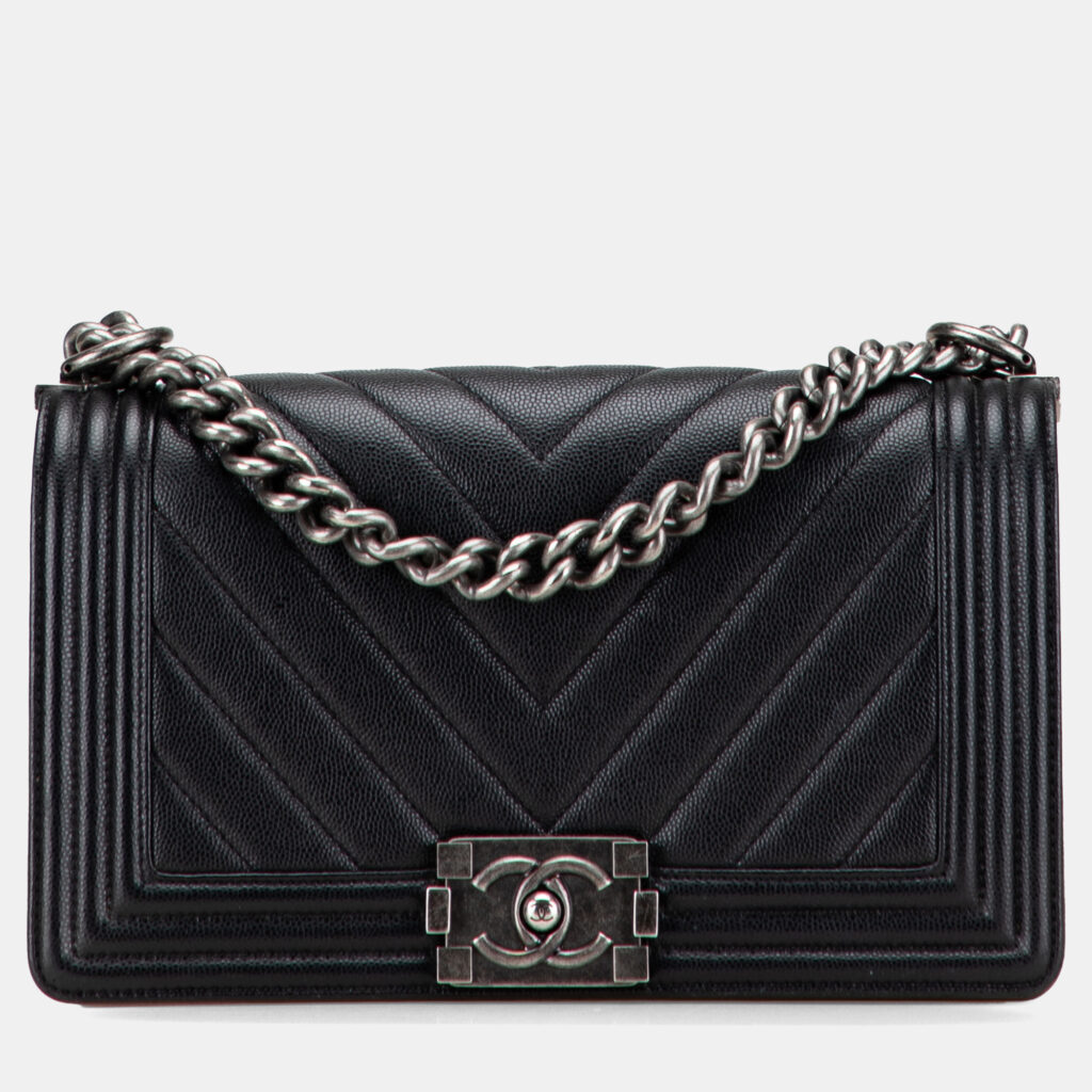 Chanel Black Old Medium Chevron Caviar Boy Flap